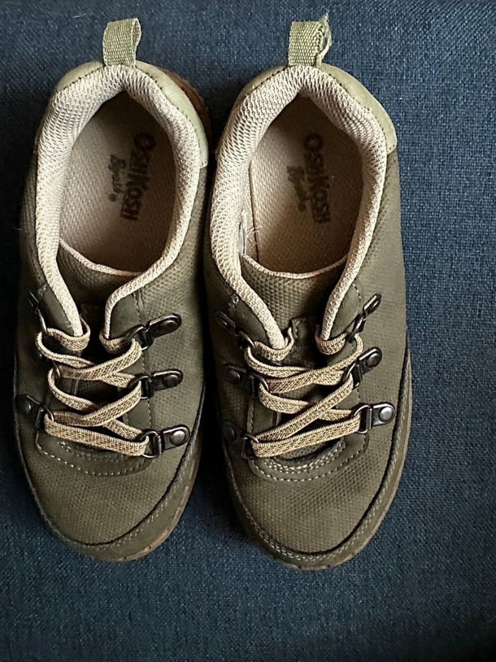 OshKosh B'Gosh Heidy Toddler Boots, Olive Green with Tan Laces, US Size 2M